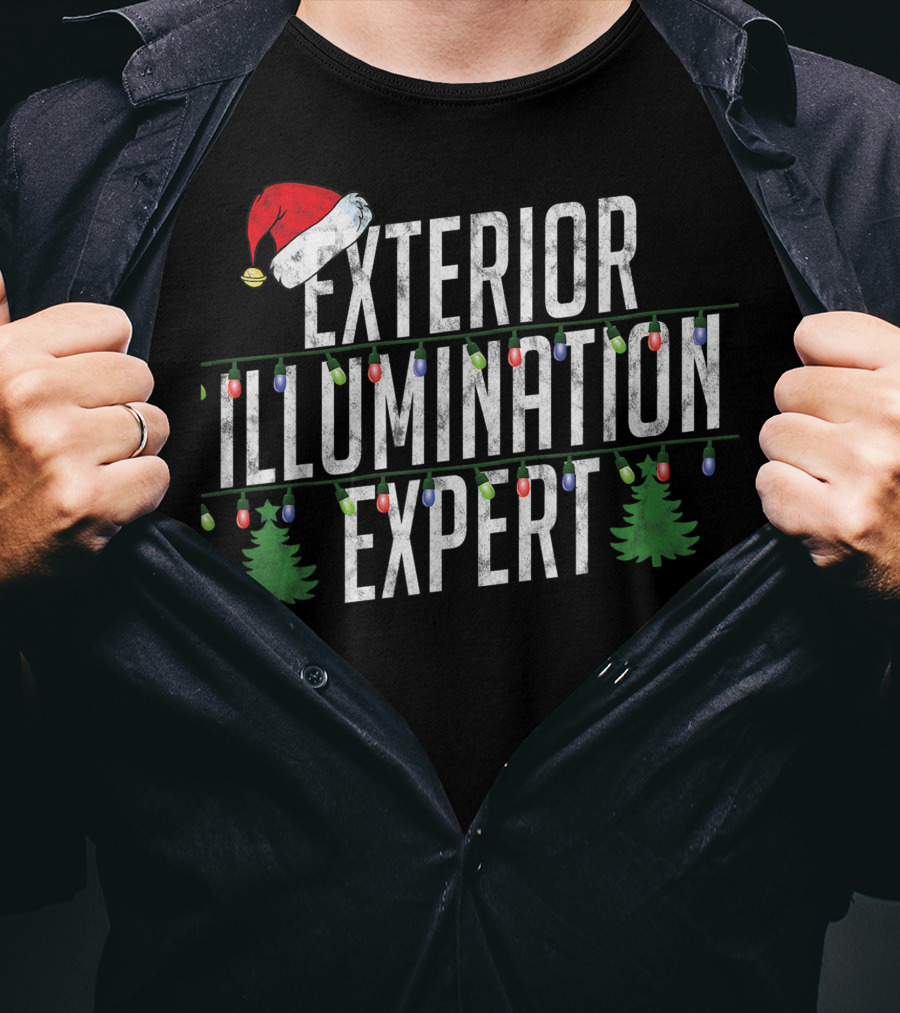 Exterior Illumination Expert Christmas Lights Santa Hat Trees T-Shirt