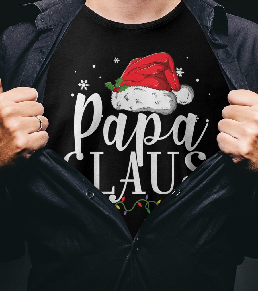 Papa Claus Christmas Hat Snowflakes Lights T-Shirt