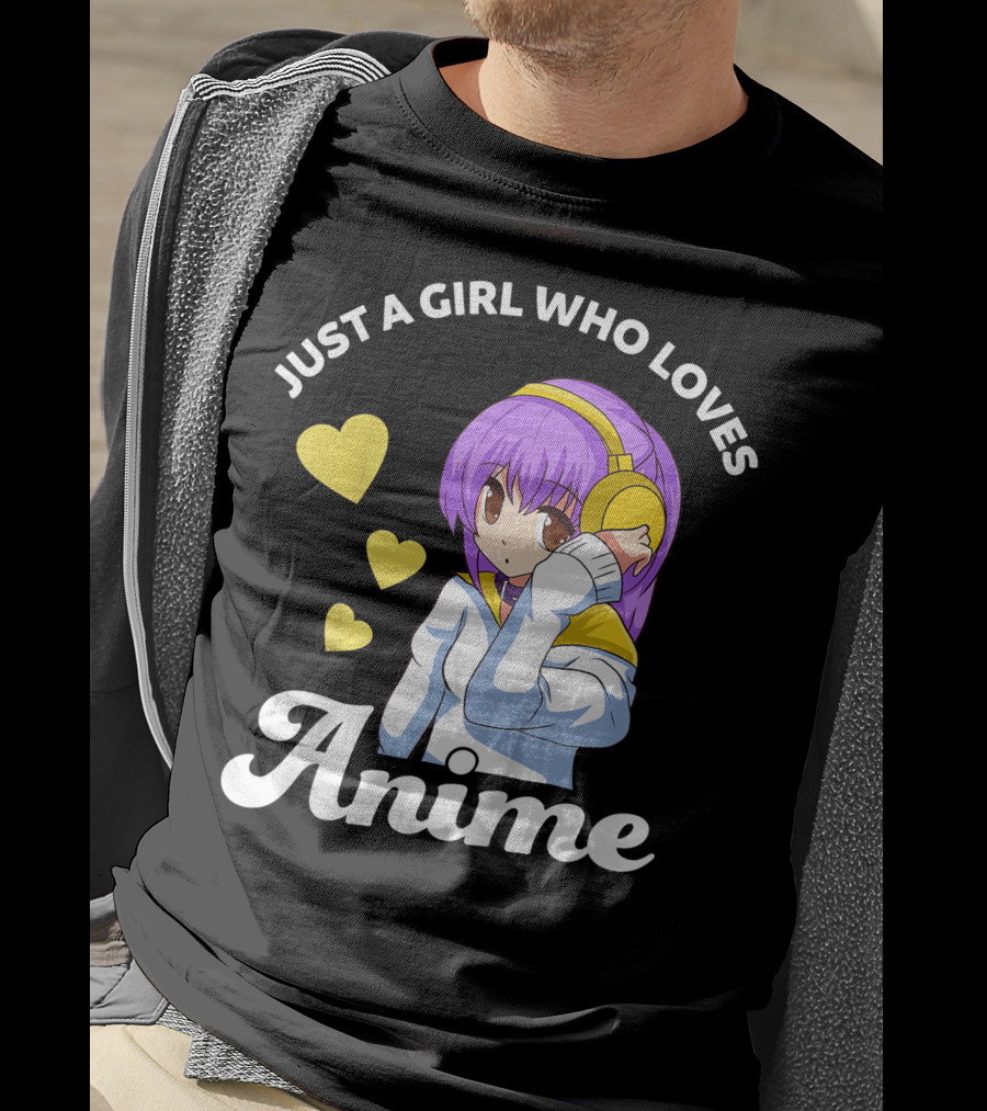 Just A Girl Who Loves Anime Manga Anime Anime Headphones Girl With Hearts T-Shirt