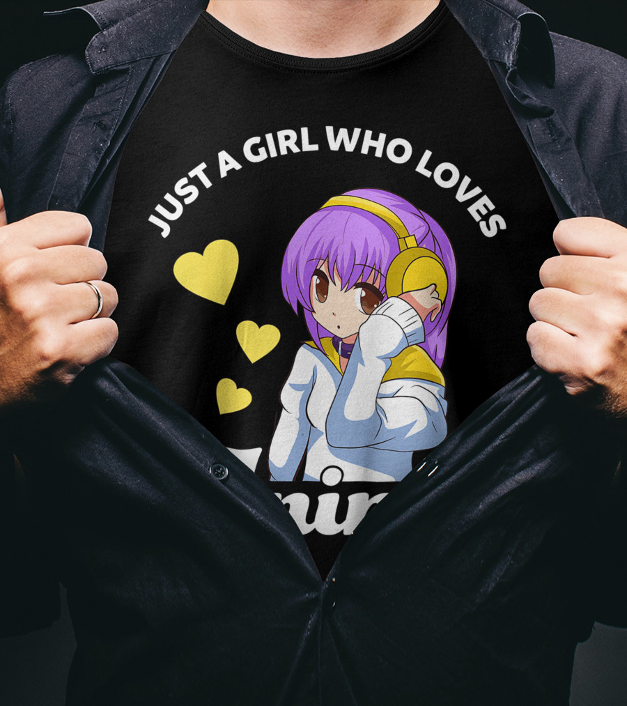 Just A Girl Who Loves Anime Manga Anime Anime Headphones Girl With Hearts T-Shirt