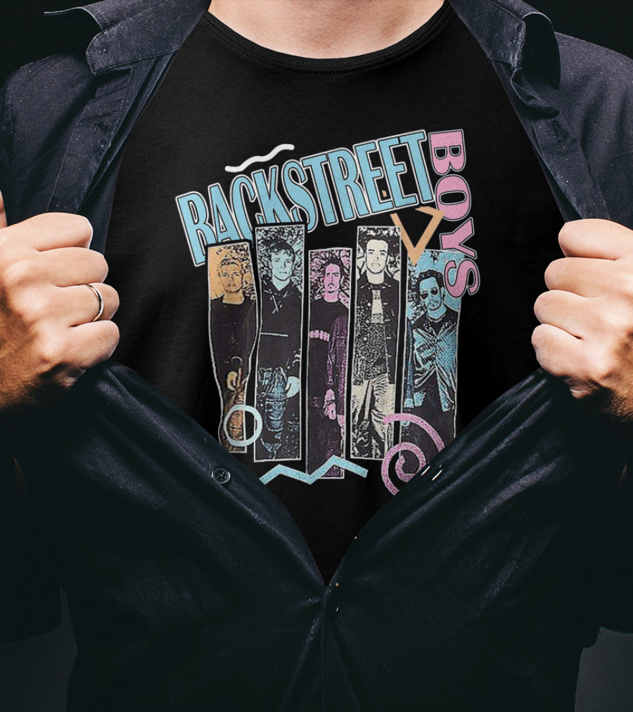 Rackstreet Boys Retro Pastel Graphic Band Collage T-Shirt