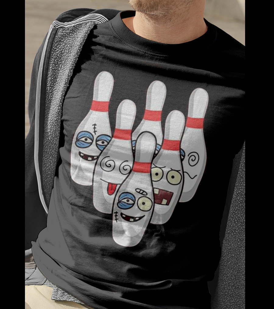 Beat Up Bowling Pins Cute Duckpins Funny Faces T-Shirt