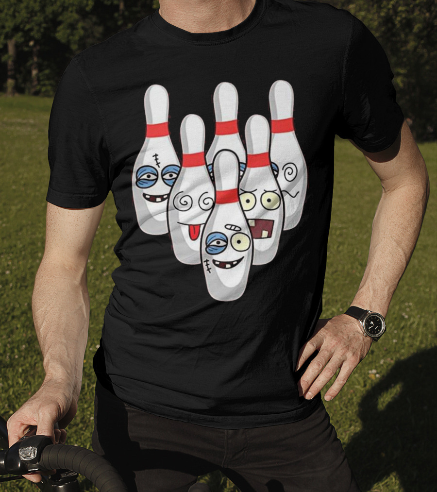 Beat Up Bowling Pins Cute Duckpins Funny Faces T-Shirt