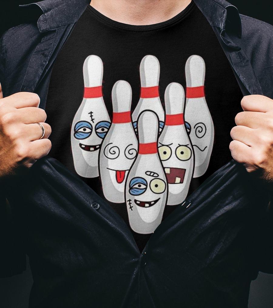 Beat Up Bowling Pins Cute Duckpins Funny Faces T-Shirt