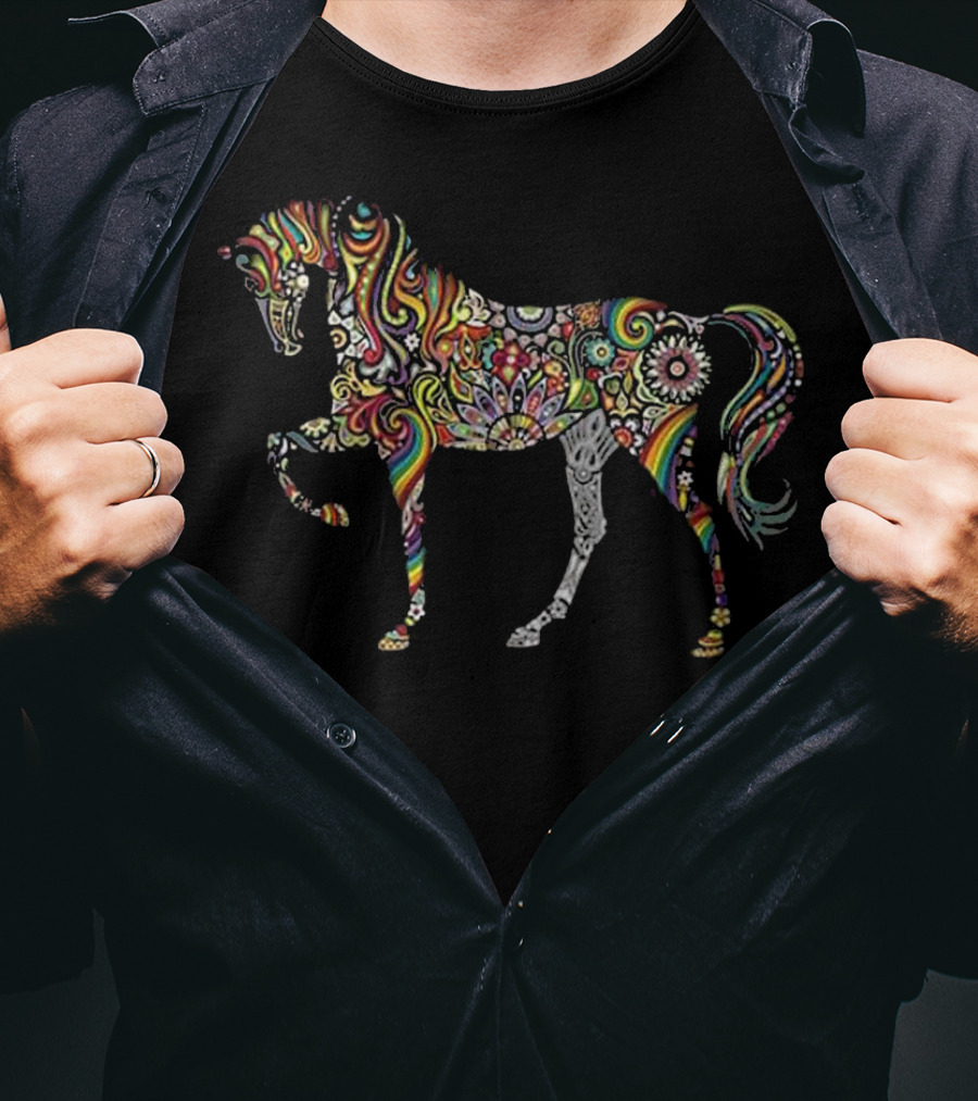Psychedelic Colorful Horse Totem Tattoo T-Shirt
