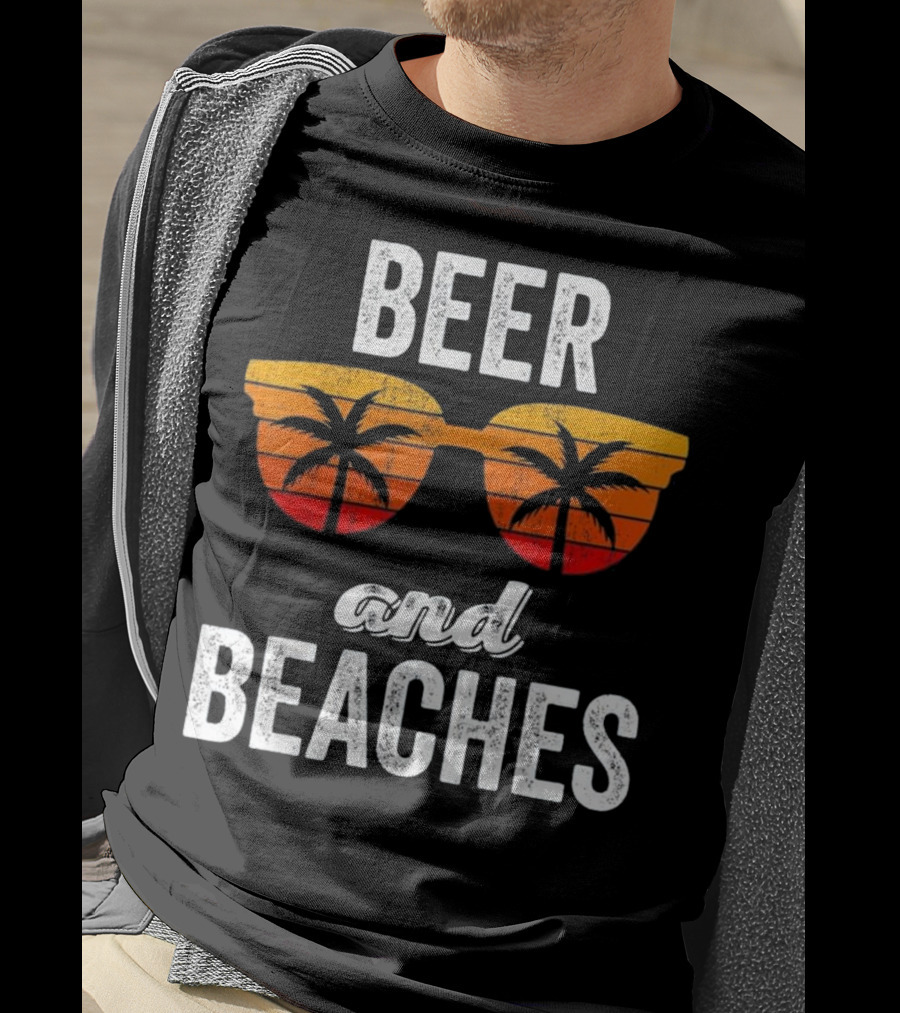 Beer And Beaches Sunset Palm Sunglasses Tank T-Shirt