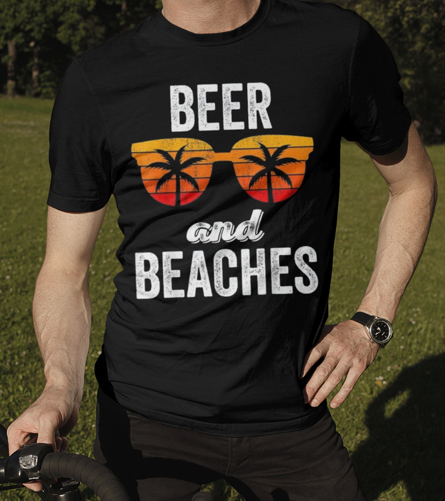 Beer And Beaches Sunset Palm Sunglasses Tank T-Shirt