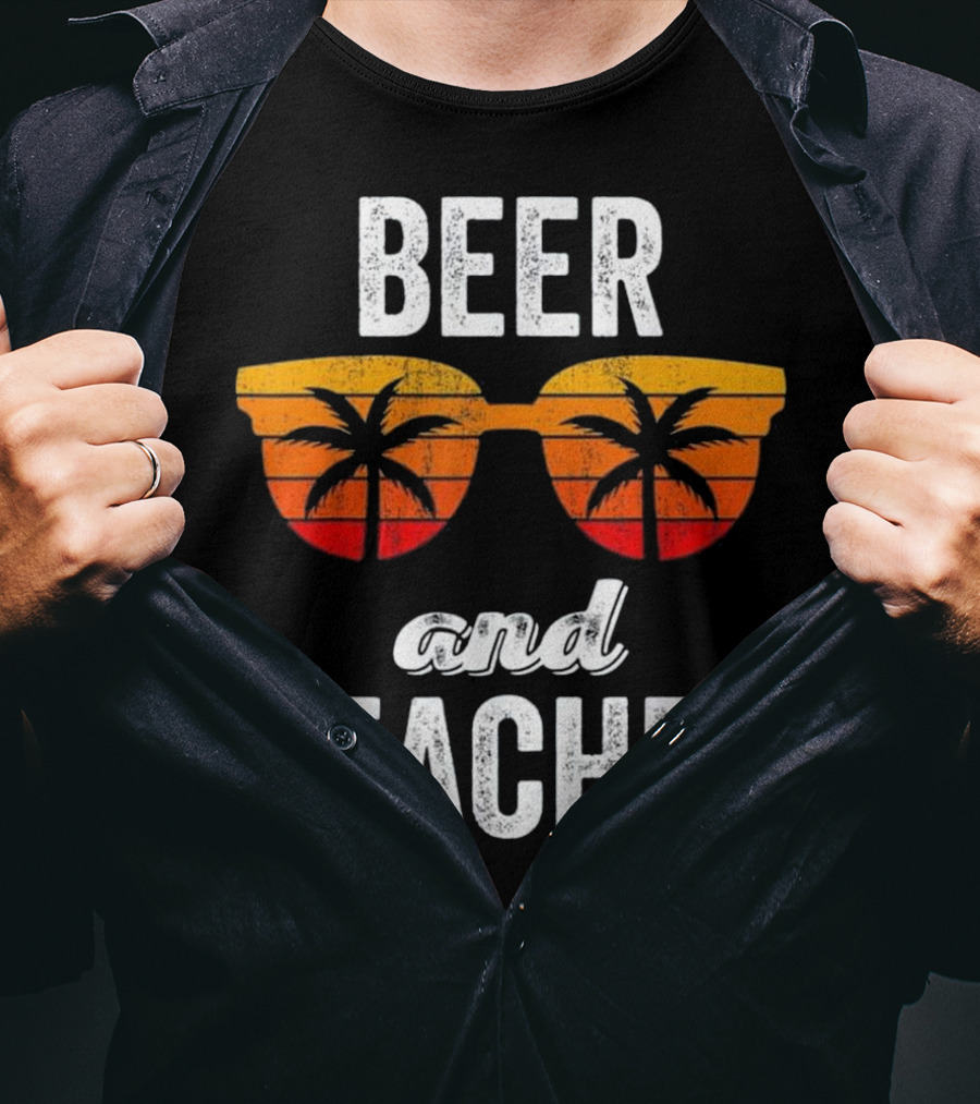 Beer And Beaches Sunset Palm Sunglasses Tank T-Shirt