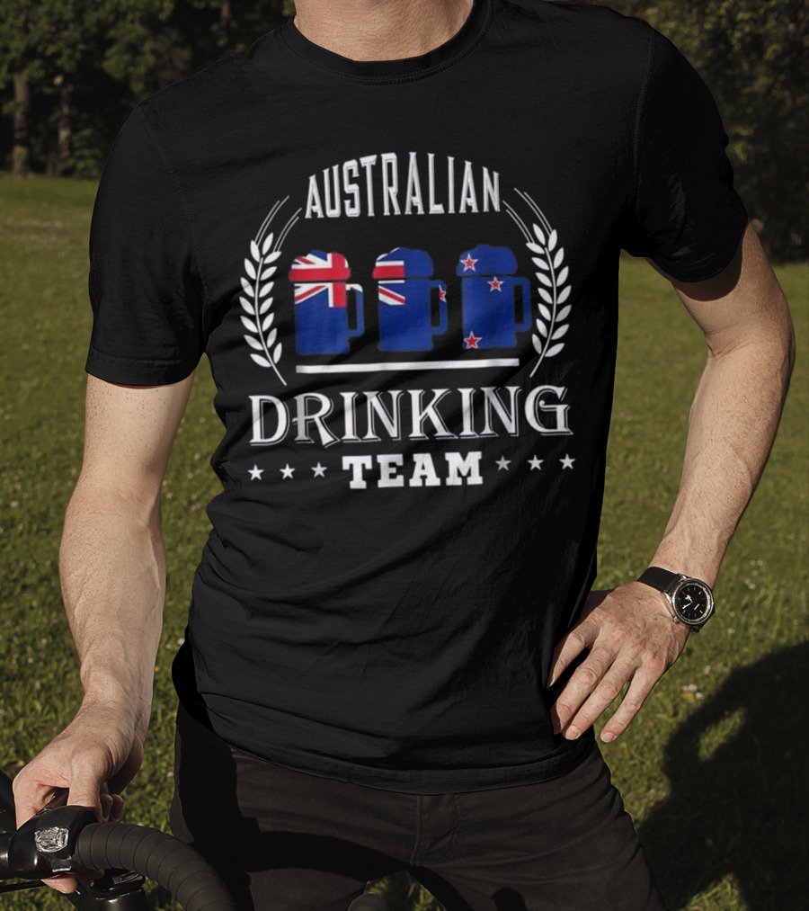 Australian Drinking Team Beer Mugs With Australian And New Zealand Flags T-Shirt