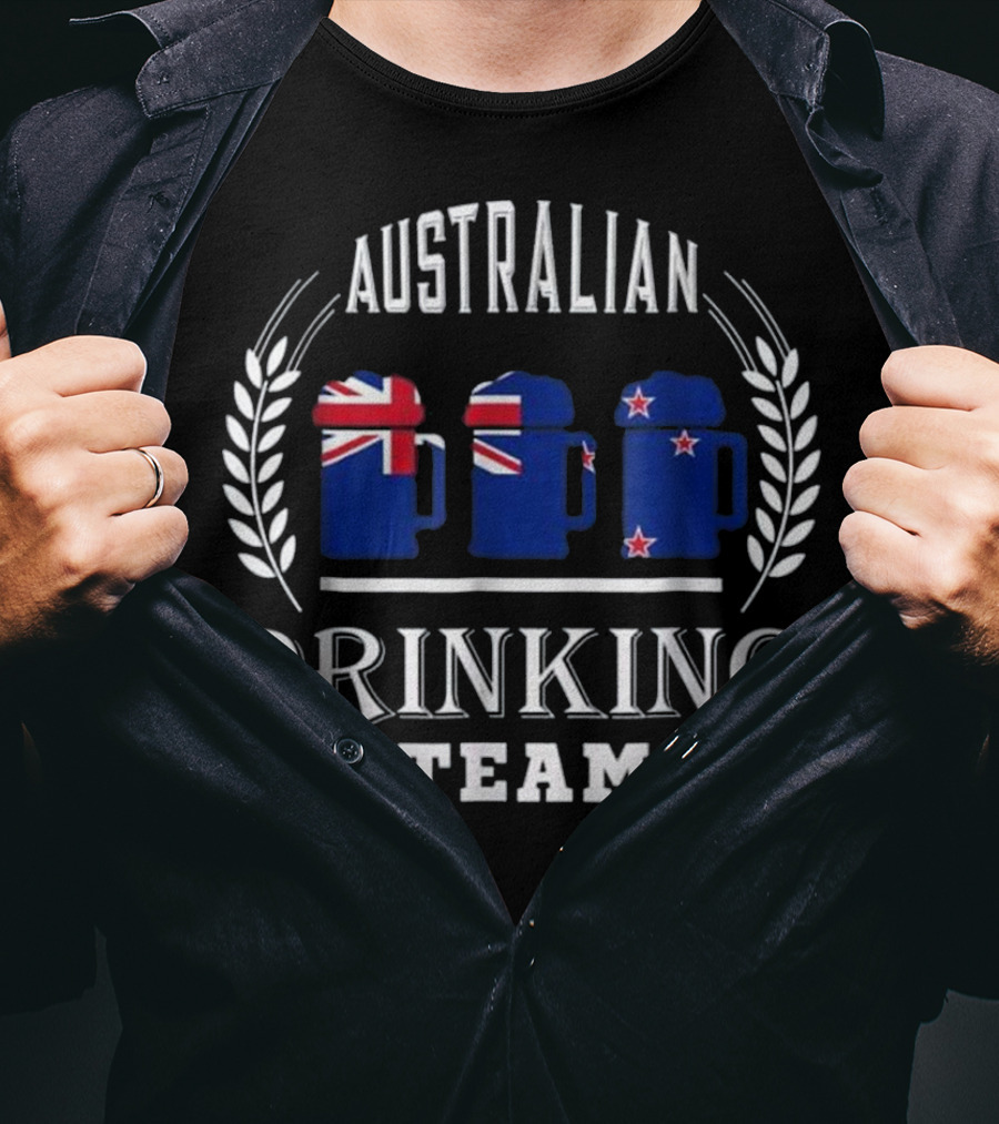 Australian Drinking Team Beer Mugs With Australian And New Zealand Flags T-Shirt