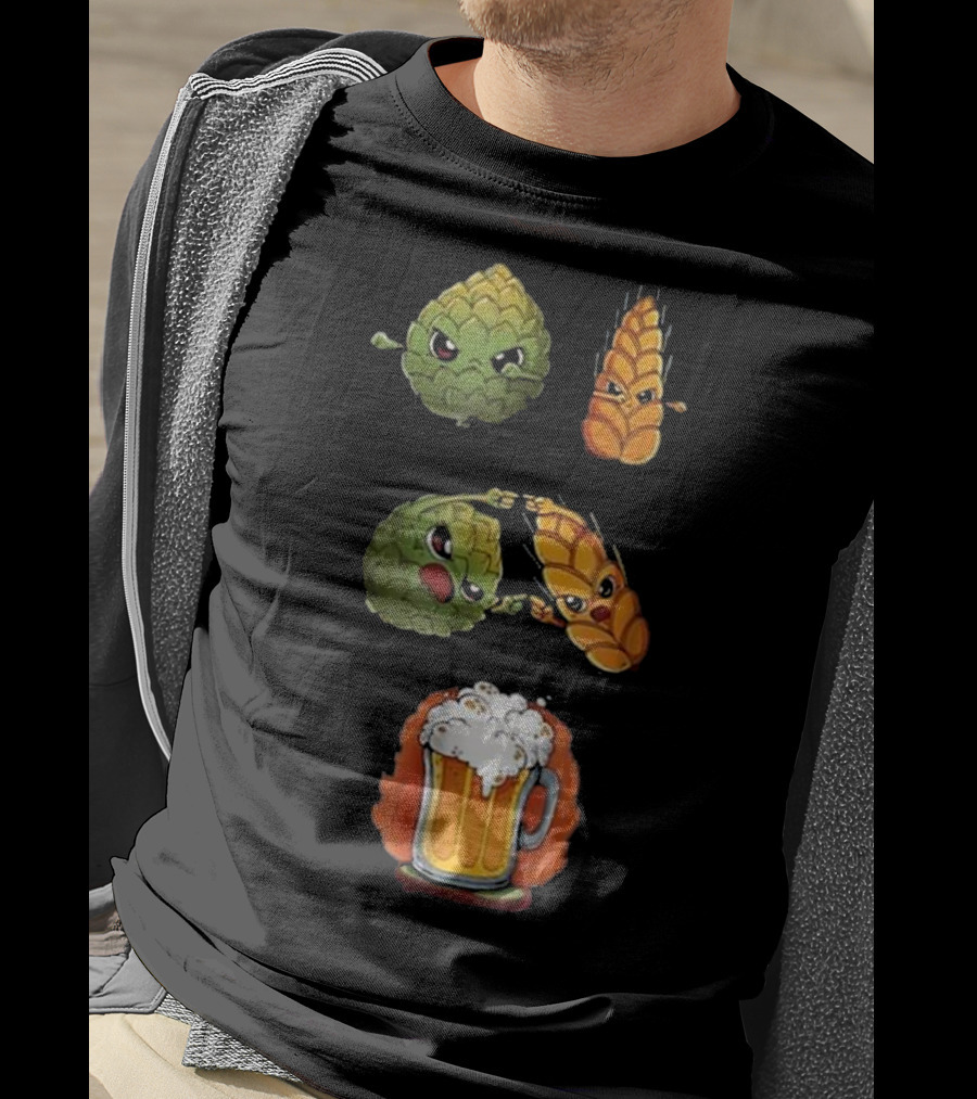 Hops And Barley Fusion Creating Cartoon Beer Mug T-Shirt