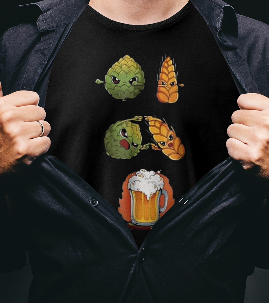 Hops And Barley Fusion Creating Cartoon Beer Mug T-Shirt