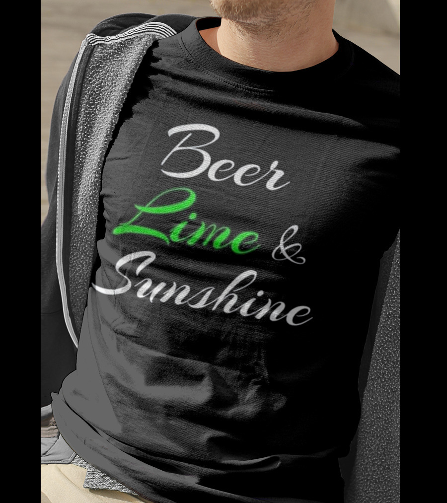 Beer Lime And Sunshine Script In Black And Green Contrast T-Shirt