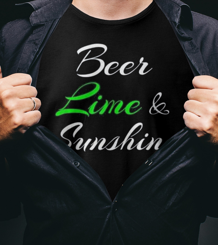 Beer Lime And Sunshine Script In Black And Green Contrast T-Shirt