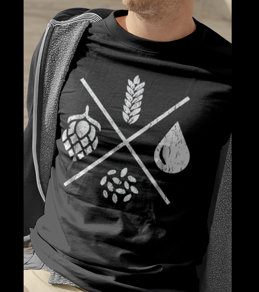 Homebrew Essentials: Barley Water Yeast Hops Beer Brewing Elements T-Shirt