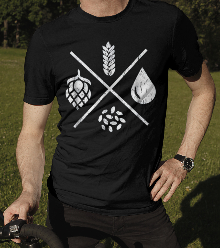 Homebrew Essentials: Barley Water Yeast Hops Beer Brewing Elements T-Shirt
