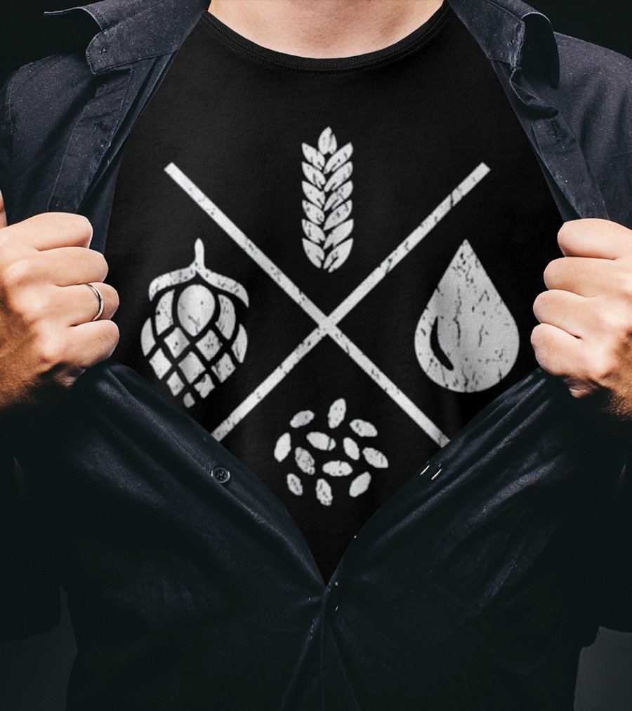 Homebrew Essentials: Barley Water Yeast Hops Beer Brewing Elements T-Shirt