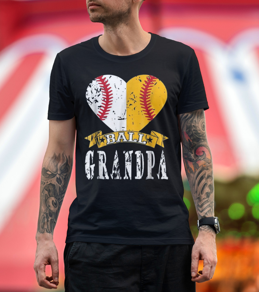 Ball Grandpa Heart with Baseball Stitching T-Shirt