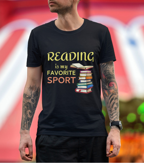 Premium T-Shirt: Reading Is My Favorite Sport Humor with Stack of Books T-Shirt Reading Is My Favorite Sport Humor with Stack of Books T-Shirt