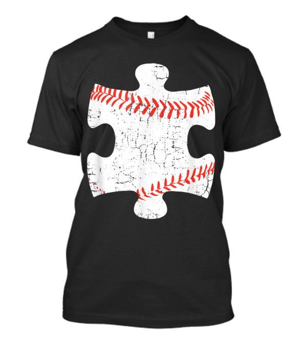 Cracked Baseball Stitch Puzzle Piece Autism Awareness Day T-Shirt
