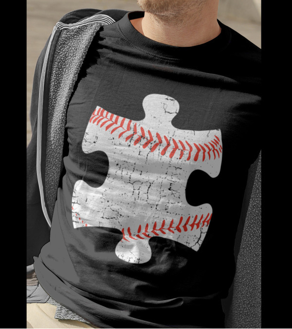 Cracked Baseball Stitch Puzzle Piece Autism Awareness Day T-Shirt