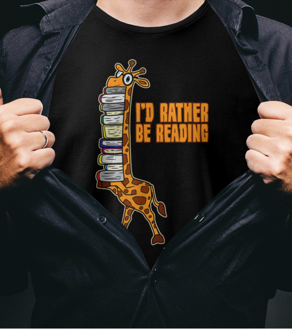 Funny Giraffe Holding Books I'd Rather Be Reading Book Love T-Shirt