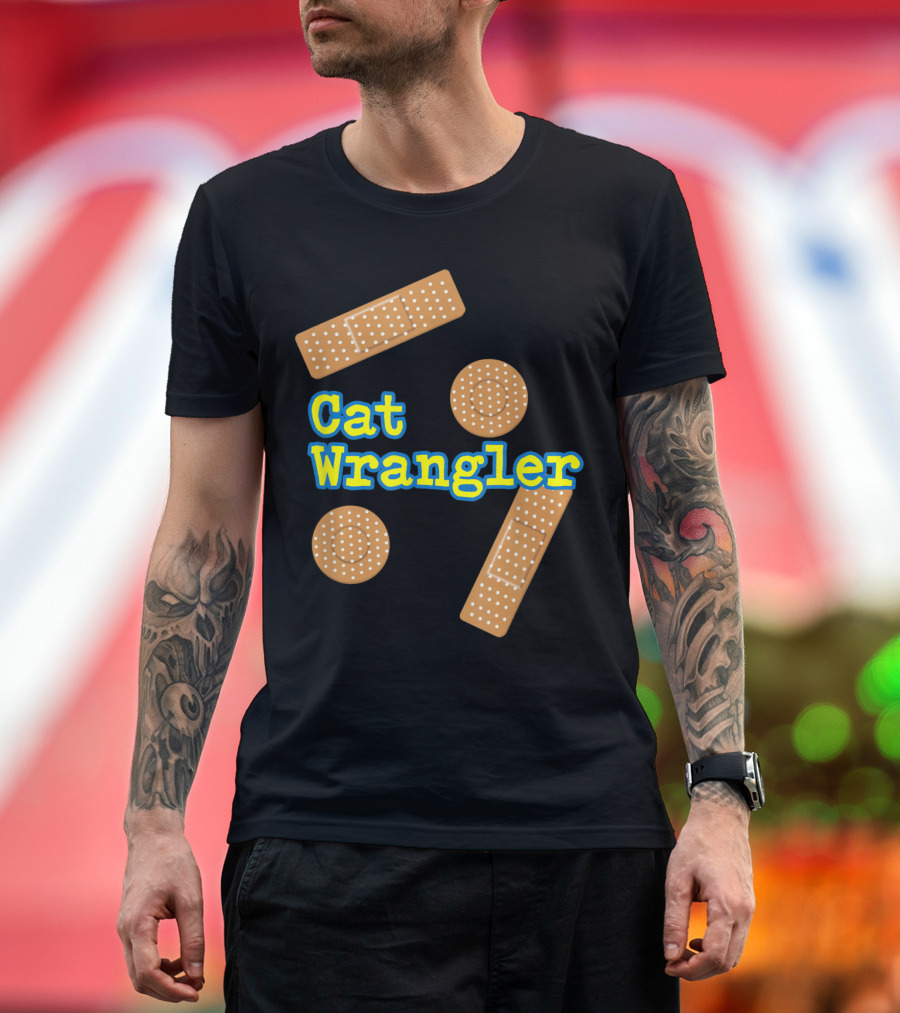 Cat Wrangler Bandage Humor with Dot T-Shirt