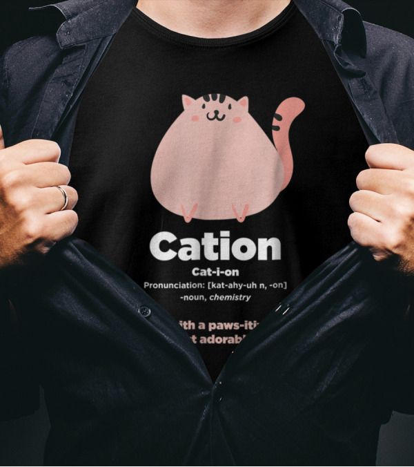 Cation Cat-Ion Chemistry Pun: An Ion With Paws-itive Charge Adorable Science Joke T-Shirt
