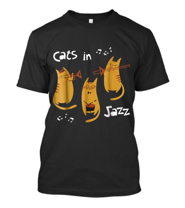 Cats In Jazz Playing Trombone And Drum With Musical Notes T-Shirt