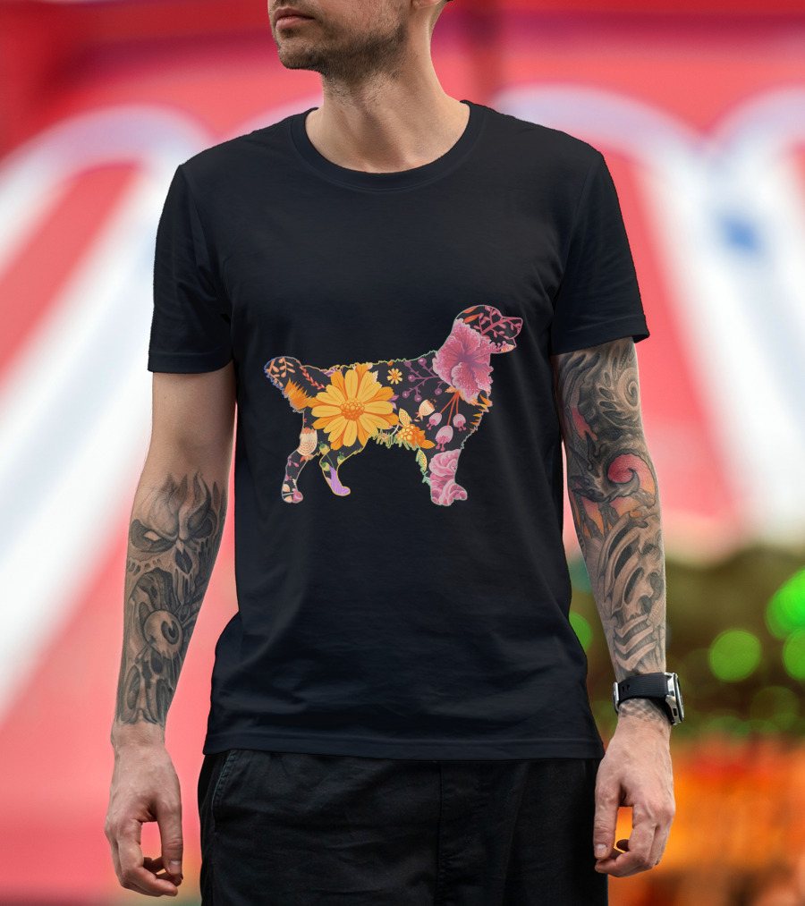 Floral Flower Dog Golden Retriever Vintage T-Shirt