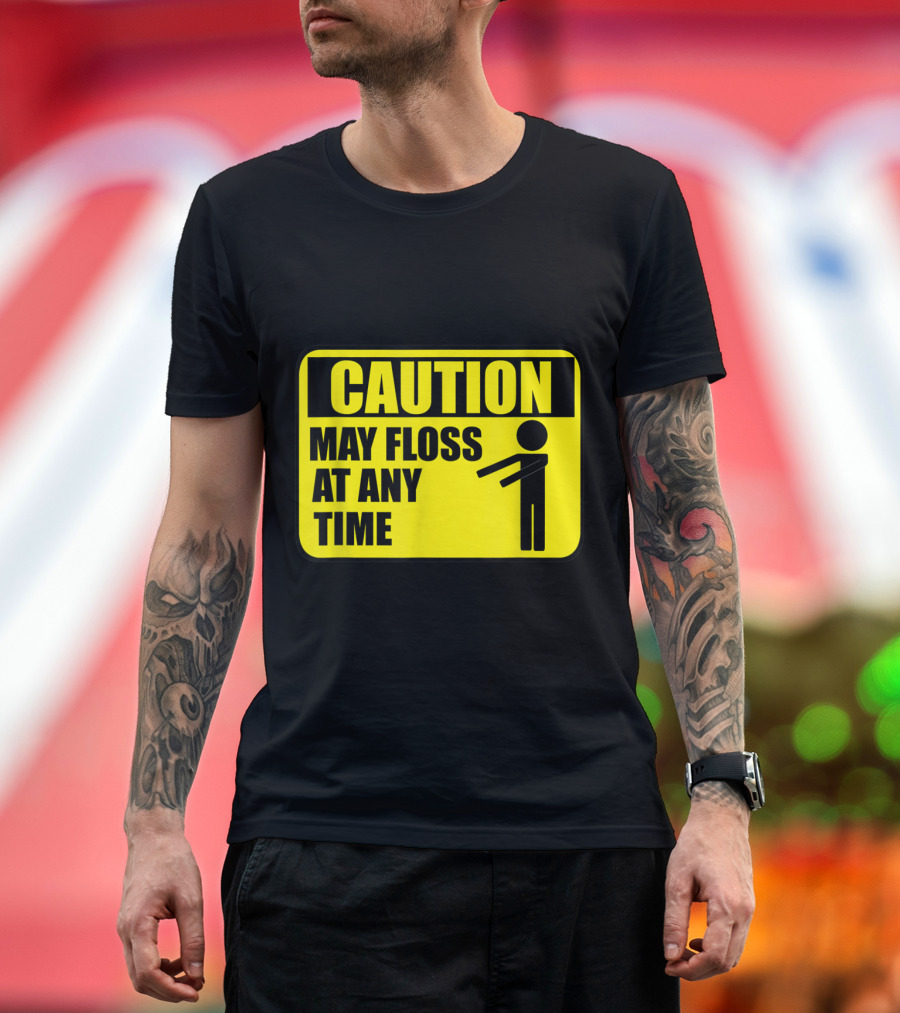 Caution: May Floss At Any Time Warning Sign with Dance Figure T-Shirt