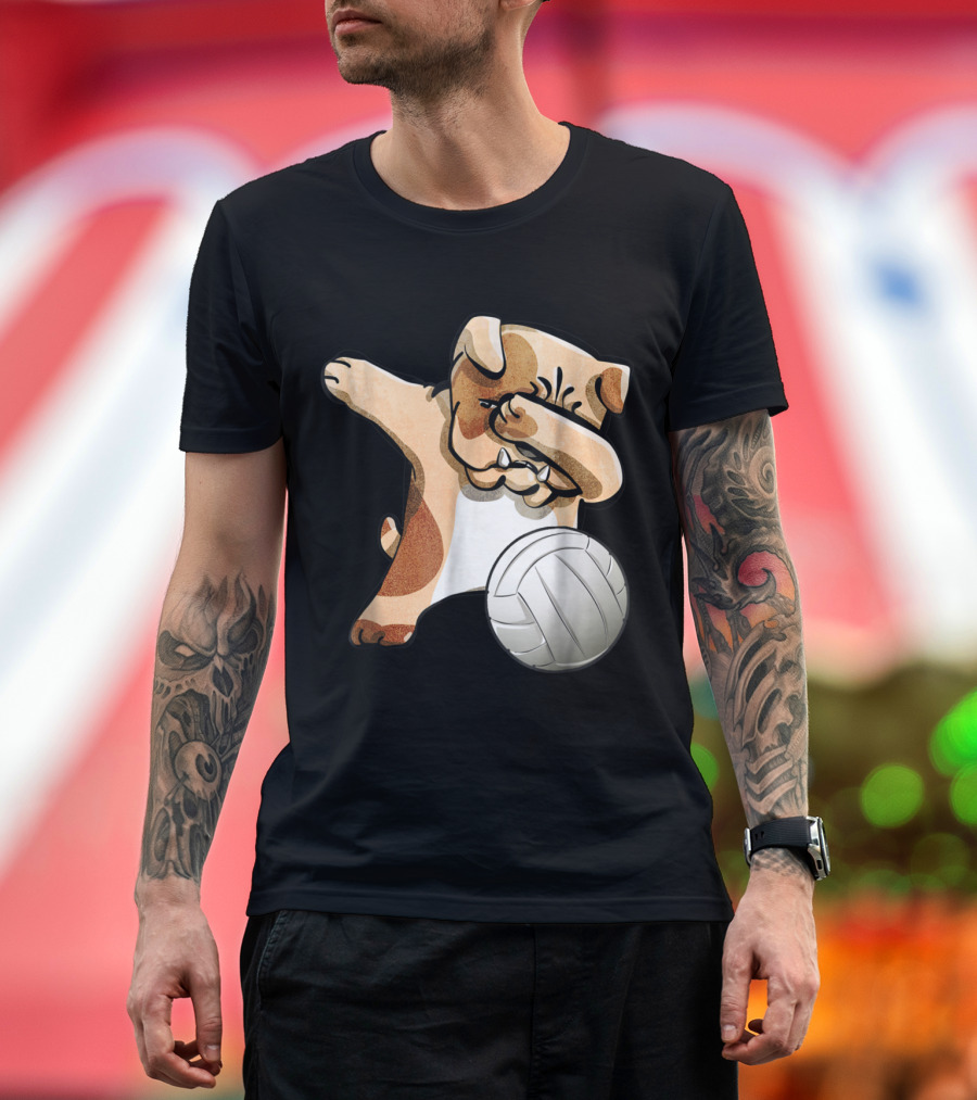 Funny Dabbing Bulldog with Volleyball Sport T-Shirt
