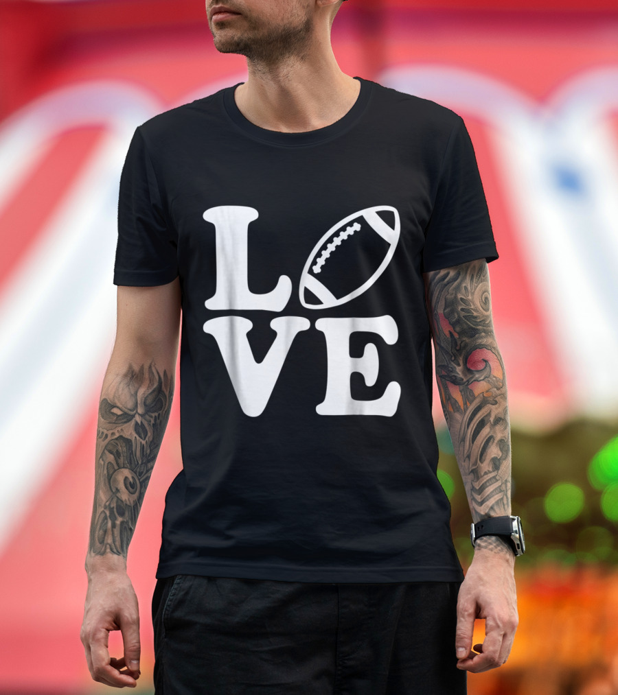 LOVE Football Icon Graphic with Stylized Football as Letter O T-Shirt