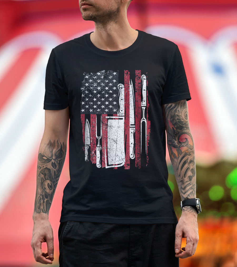 Chef Knife American Flag Culinary 4th of July Patriotic T-Shirt