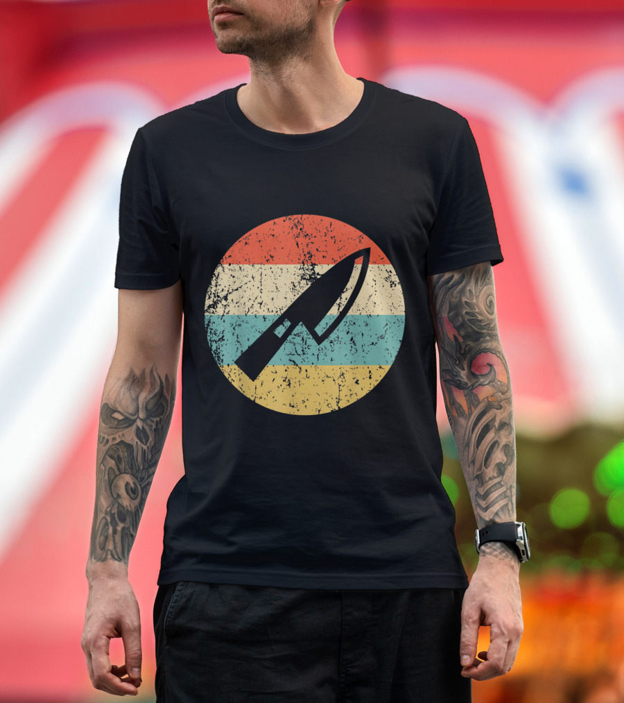Vintage Chef Knife Retro Stripes Circle T-Shirt