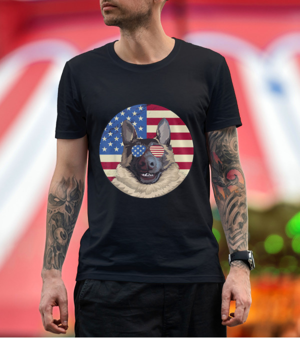 Premium T-Shirt: Patriotic German Shepherd with Sunglasses and American Flag 4th of July T-Shirt Patriotic German Shepherd with Sunglasses and American Flag 4th of July T-Shirt
