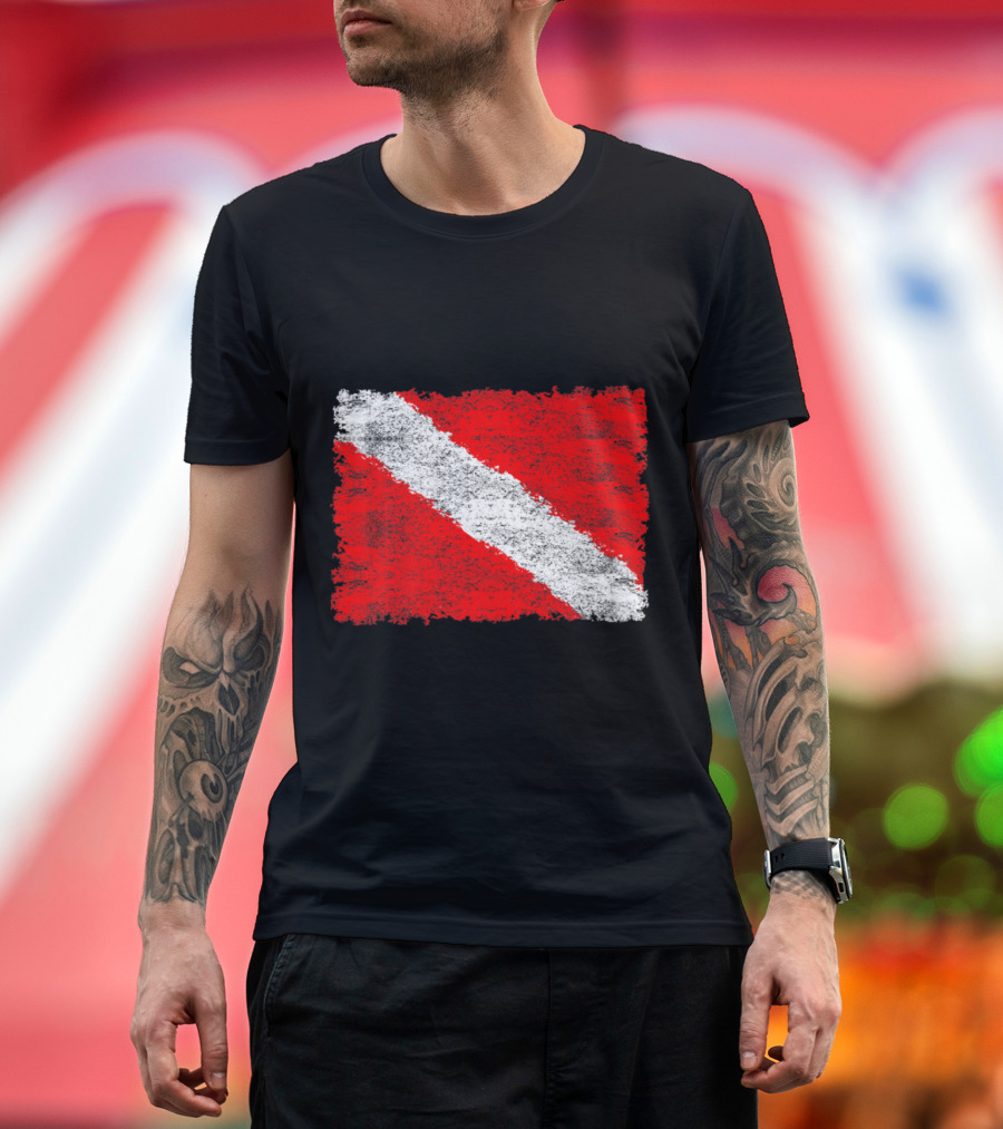 Vintage Distressed Red and White Dive Flag Scuba Diving T-Shirt