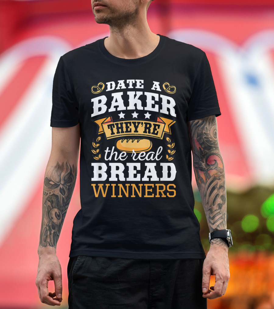 Date A Baker They're The Real Bread Winners with Pretzels and Loaf Accents T-Shirt