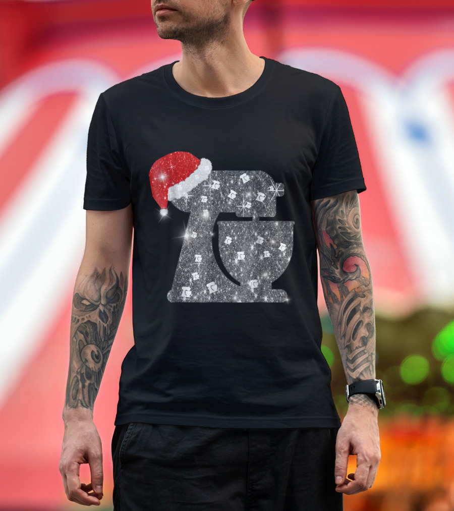 Baking Christmas Bling Diamond Mixer with Santa Hat Sparkle T-Shirt