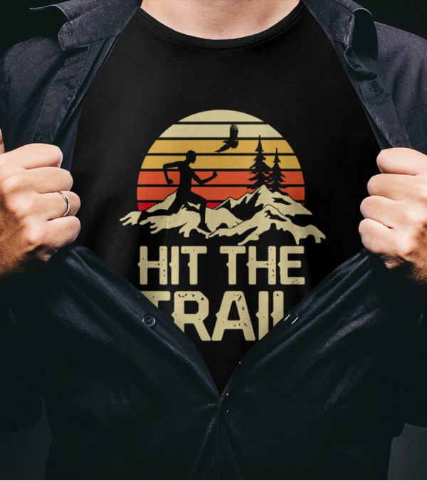 Hit The Trail Runner Style Vintage Sunset Mountains And Trees T-Shirt