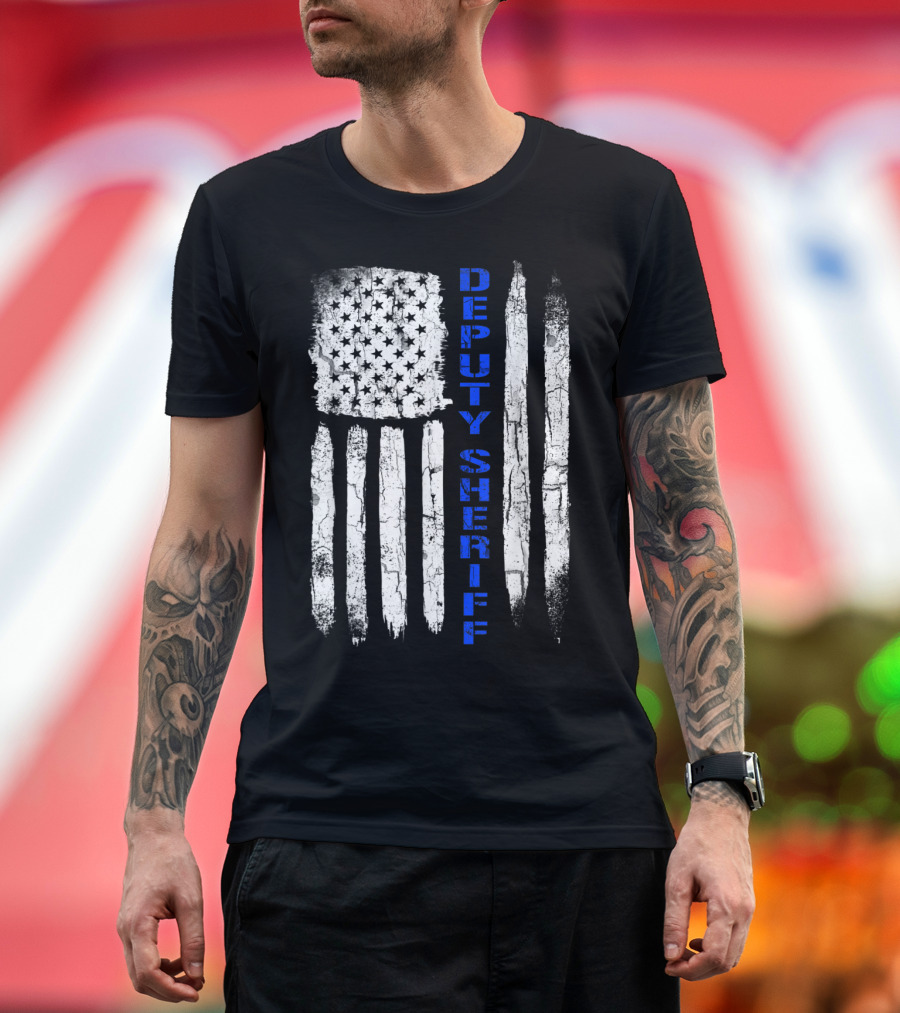 Deputy Sheriff Thin Blue Line American Flag T-Shirt