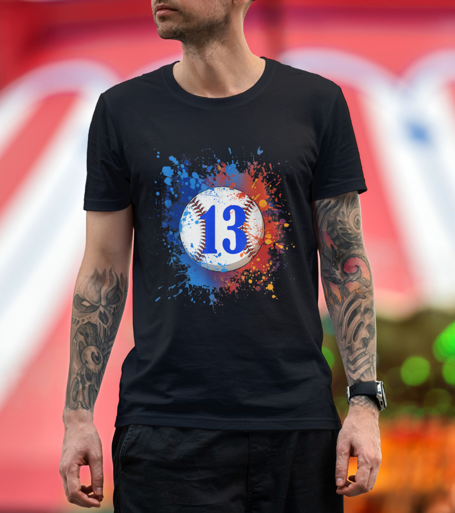 13 Years Old Birthday Baseball Number 13 Splatter T-Shirt