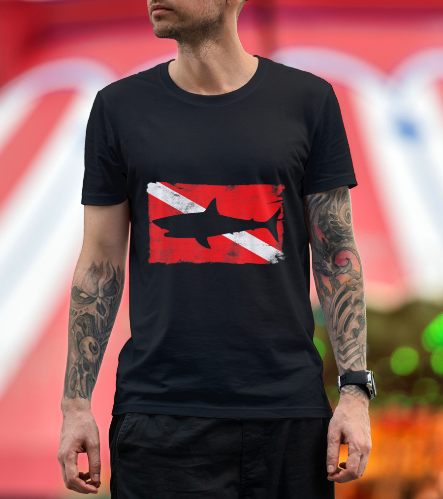 Diver Down Flag with Shark Silhouette for Diving Enthusiasts T-Shirt