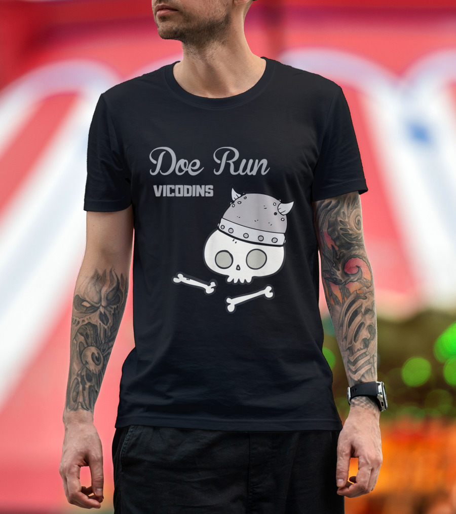 Doe Run Vicodins Fantasy Football Skull and Viking Helmet T-Shirt