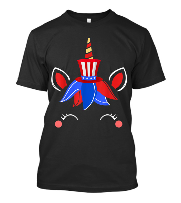4th Of July Patriotic Unicorn With Red White And Blue Uncle Sam Hat And Stars T-Shirt