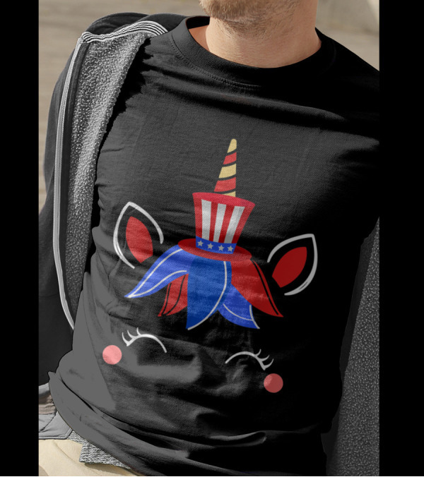4th Of July Patriotic Unicorn With Red White And Blue Uncle Sam Hat And Stars T-Shirt