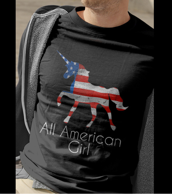 All American Girl 4th Of July Unicorn Flag USA Patriotic T-Shirt