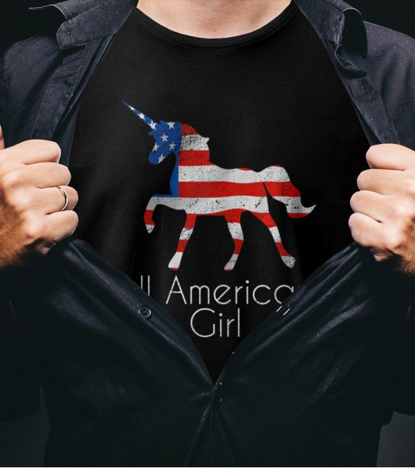 All American Girl 4th Of July Unicorn Flag USA Patriotic T-Shirt
