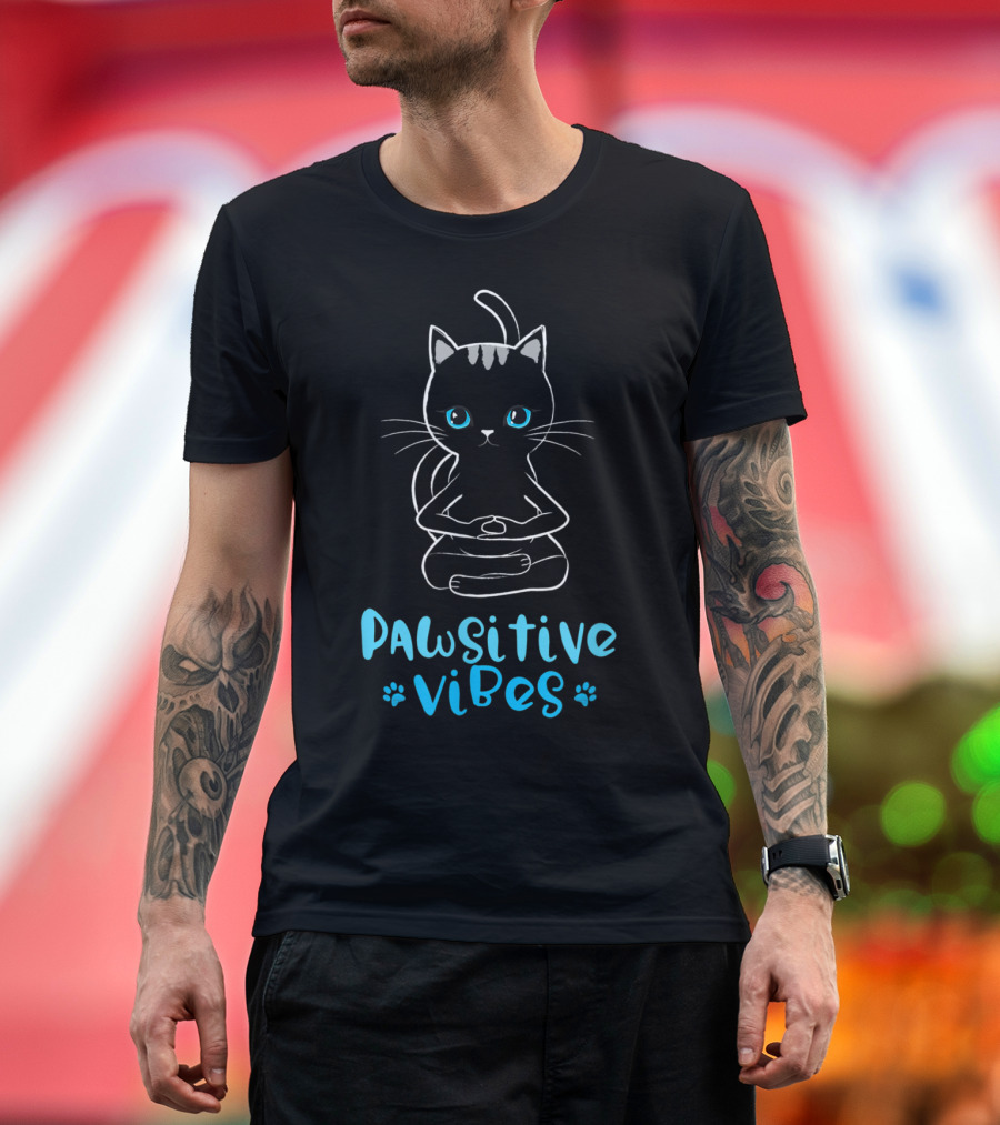 Pawsitive Vibes Zen Yoga Cat Lover T-Shirt