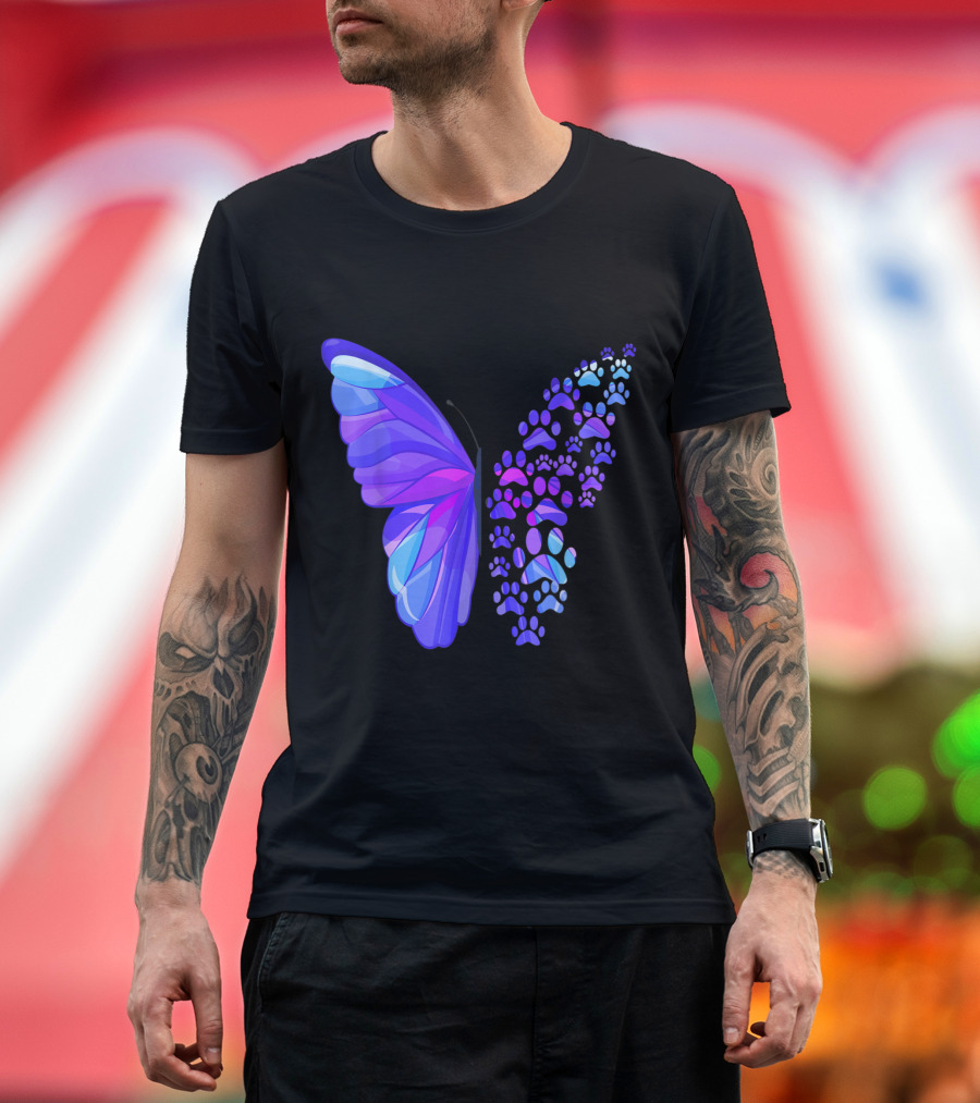 Pug Dog Paw Print Transforming into Butterfly Wings T-Shirt